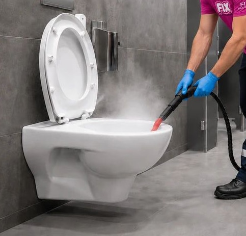 Reinigung eines WCs mit einer Dampfdüse